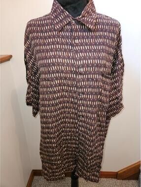 J. Ferrar Button-Down Shirt men’s size XL washable rayon short sleeve geometric